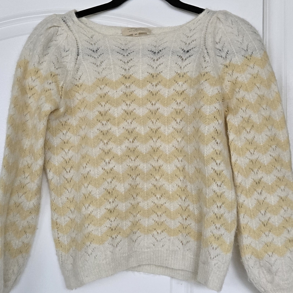 Cream and Yellow Chevron Women's Sweater